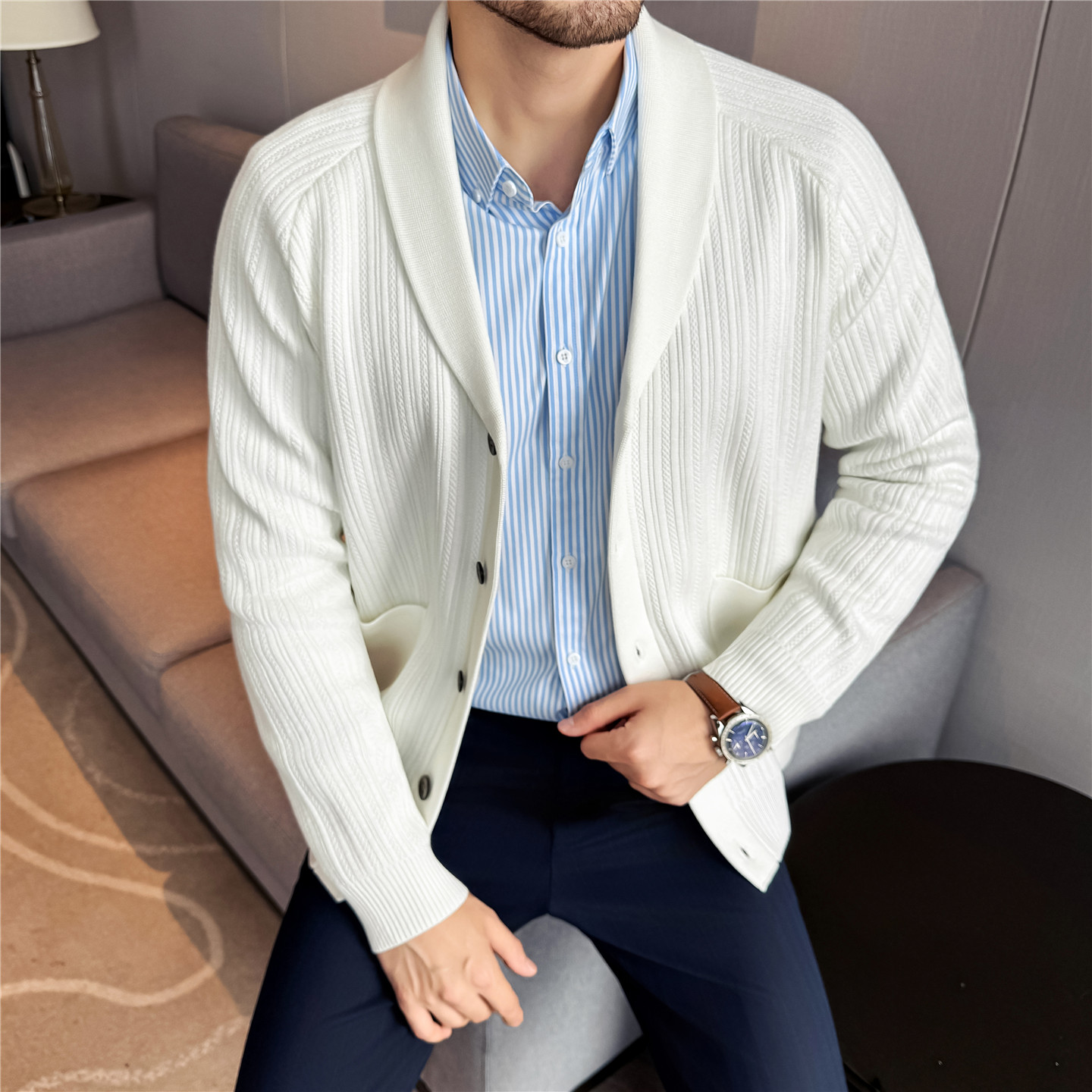 Men's Shawl Collar Knit Cardig - Wool Scarf Men recension och pris