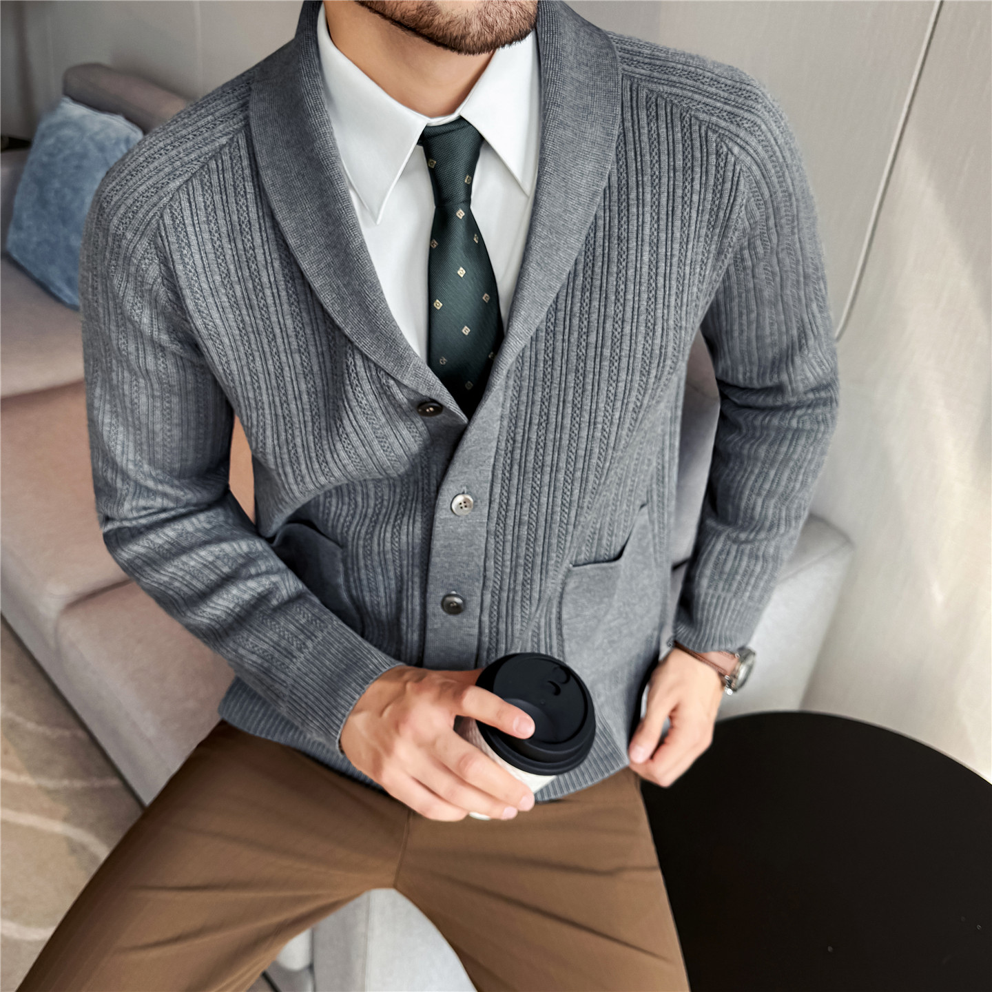 Men's Shawl Collar Knit Cardig - Wool Scarf Men recension och pris
