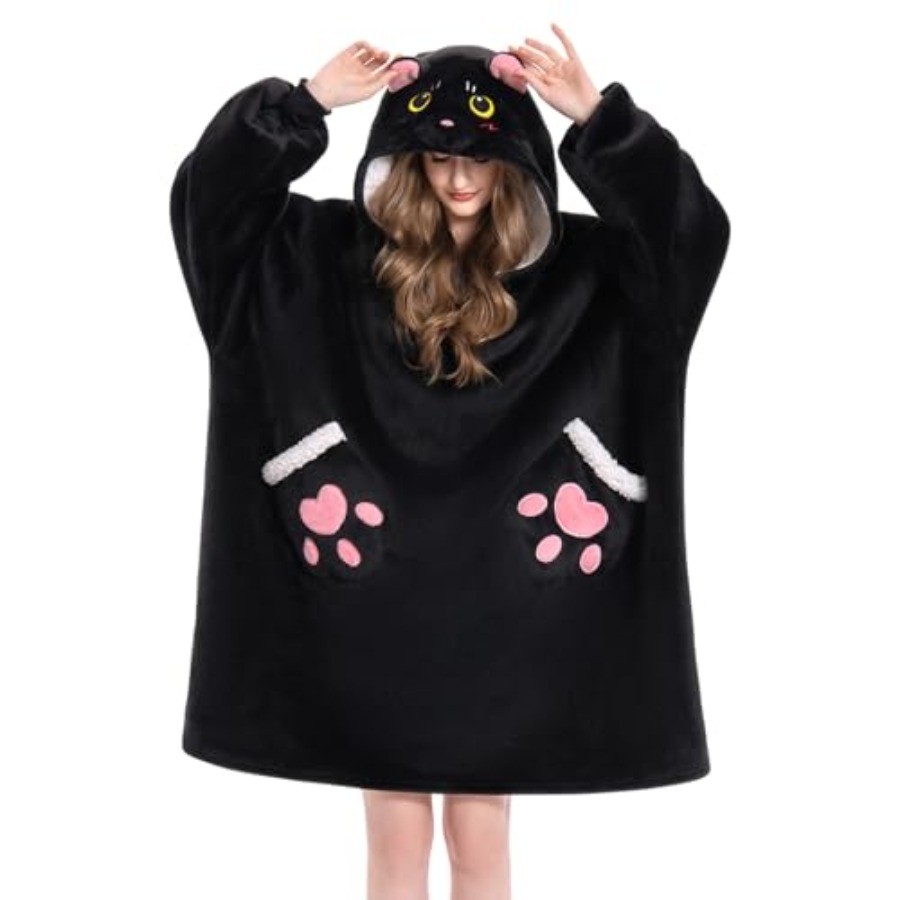 OLAOLA Black Cat Wearable Blan - Sherpa Hoodie Fleece recension och pris