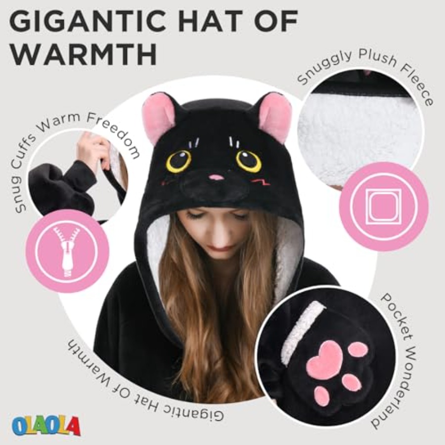 OLAOLA Black Cat Wearable Blan - Sherpa Hoodie Fleece recension och pris