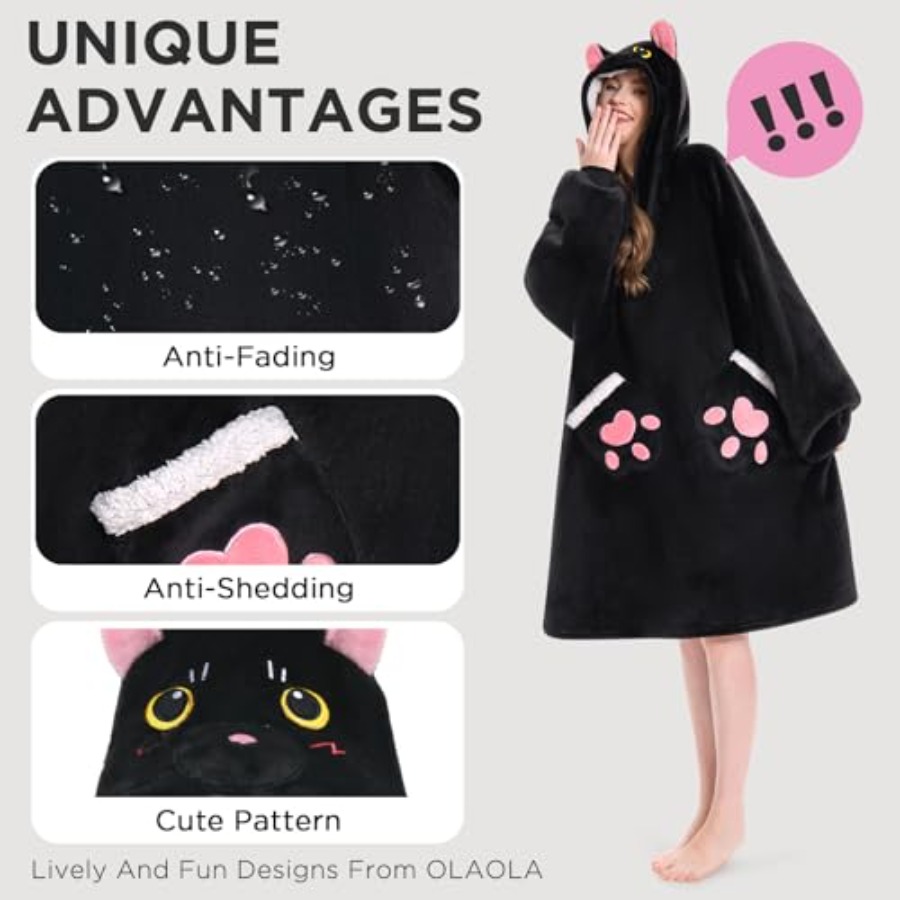 OLAOLA Black Cat Wearable Blan - Sherpa Hoodie Fleece recension och pris