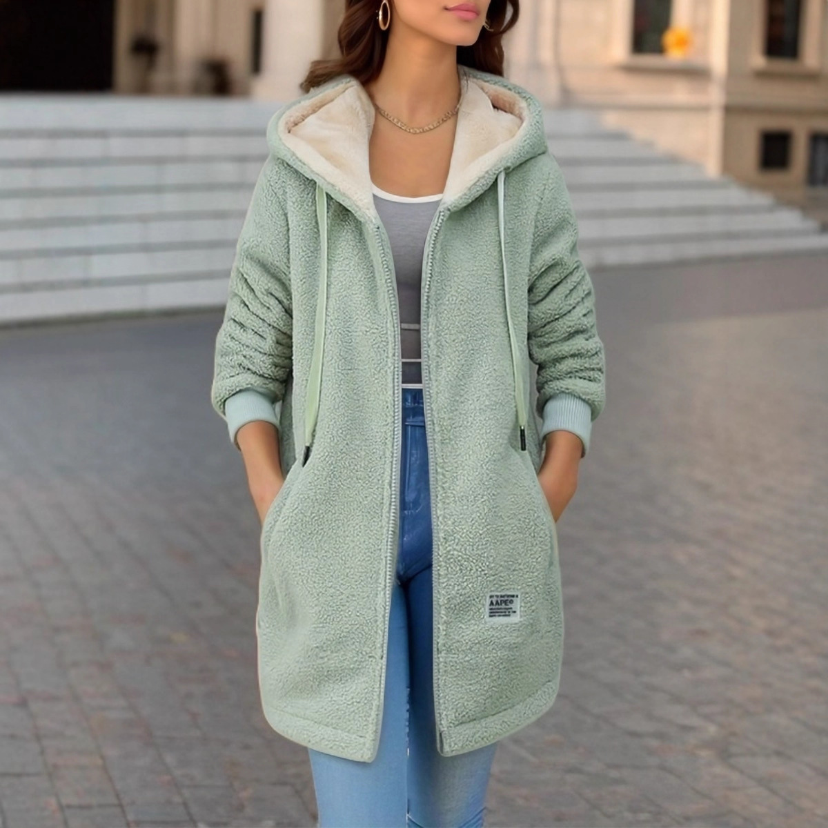 Thick Fleece Mid Length Jacket - Sherpa Hoodie Fleece recension och pris