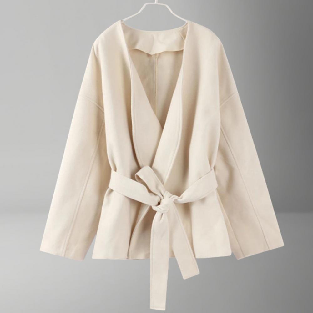 Lace-up Waist Jacket Stylish W - Wool Coat Peacoat recension och pris